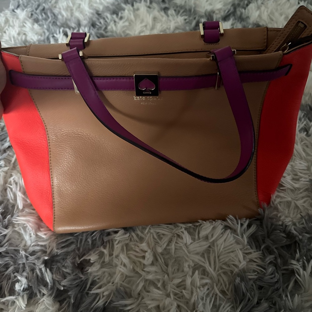 Kate Spade Tan and Red Tote Bag with Modern Design